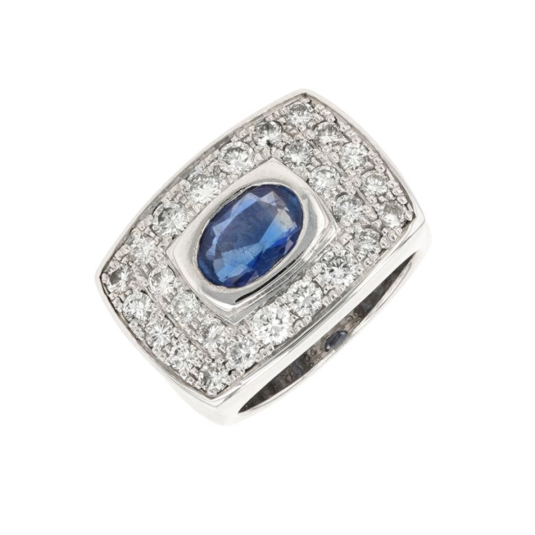 Bague saphir 1.51 carat et diamants 0.96 carat or blanc 22.12g Comme neuf -  reconditionné disponible sur Gemme Les Bijoux